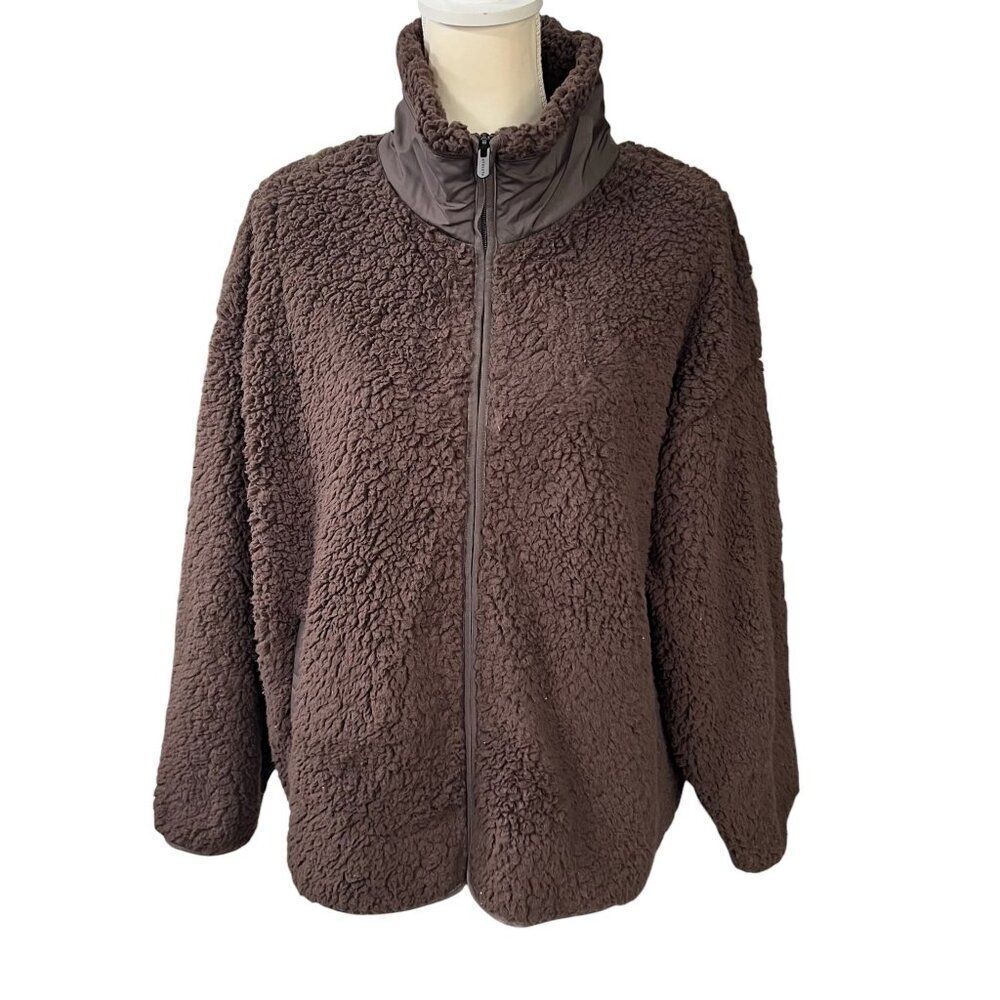 Athleta Cloud Fleece Sherpa Jacket Full Zip Truffle Brown Size XL